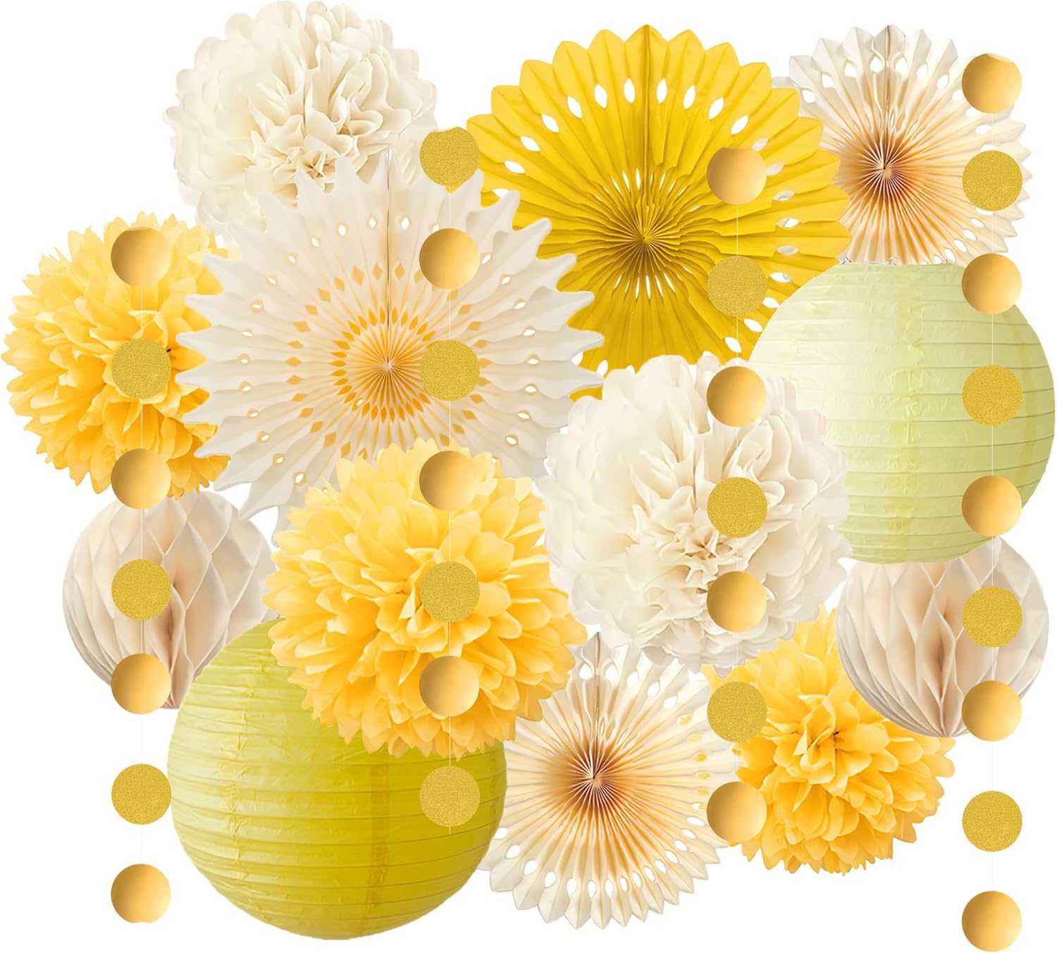 Baby Products Lotion - Gelbe Partydekorationen, gelbe und cremefarbene Papierfächer,