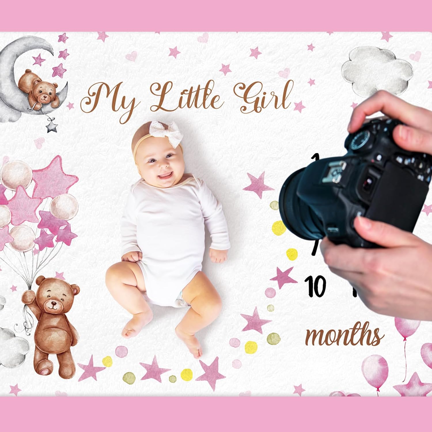Baby Swaddle Blanket - VIKAMA Monatliche Baby-Wachstums-Meilenstein-Fotografie-Decke, Bär, Stern, Ballon,