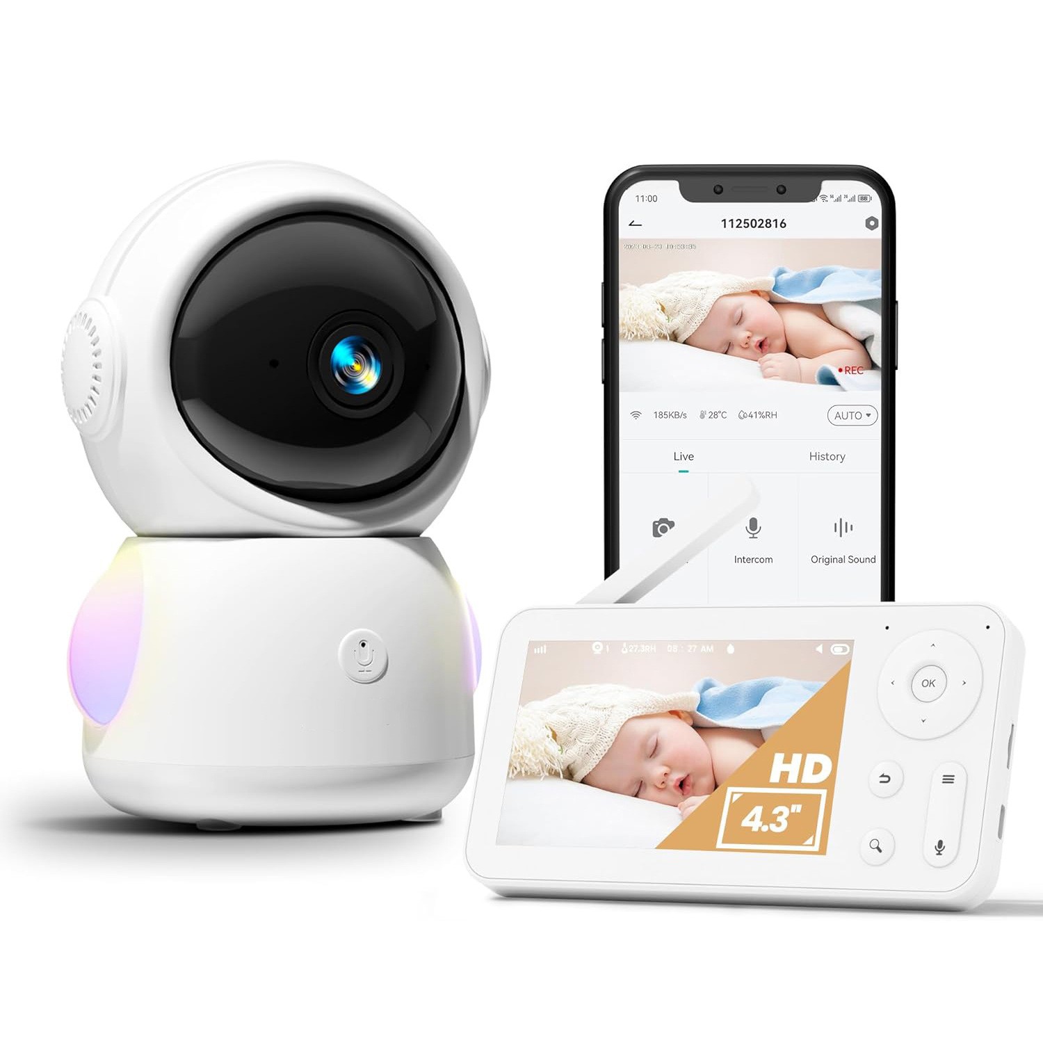 Wireless Baby Monitor - 4,3-Zoll-Bildschirm 2MP 1080P Vollfarbige Gegensprechanlage WLAN