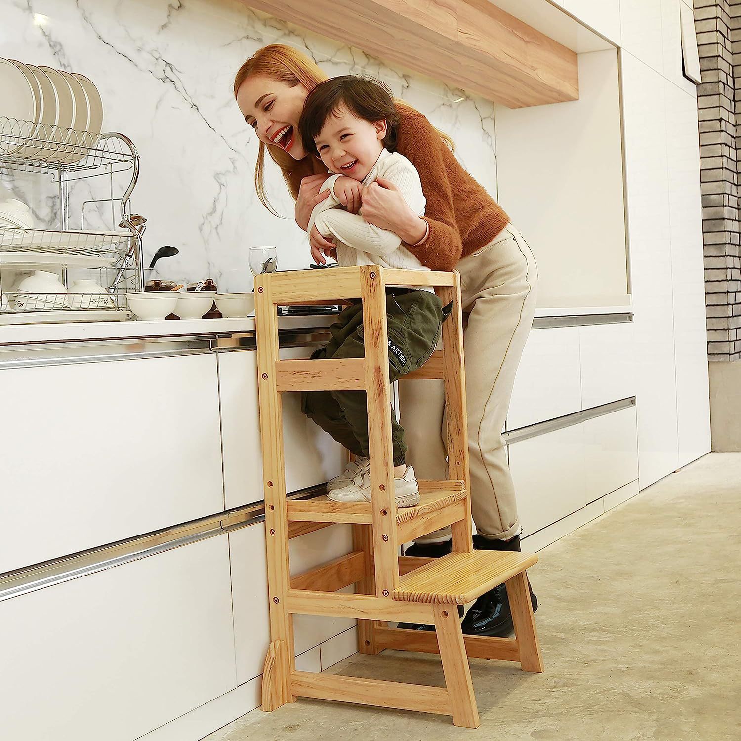 Toddler Learning Tower - Höhenverstellbarer Leiterhocker Kinderstuhl Lernturm Geeignet für