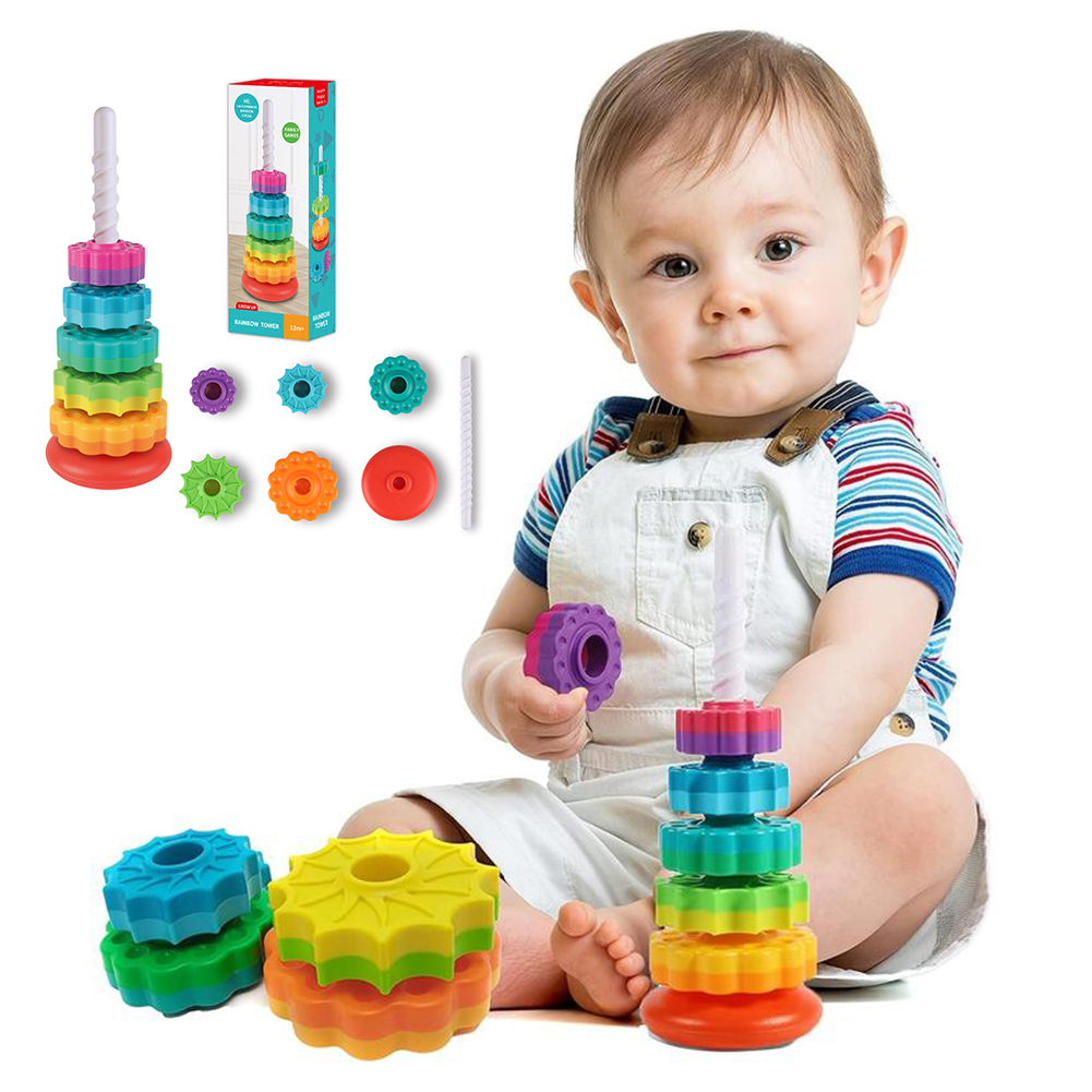 Toddler Learning Tower - Regenbogen-Turm-Spielzeug für Kleinkinder, Montessori, pädagogisches sensorisches