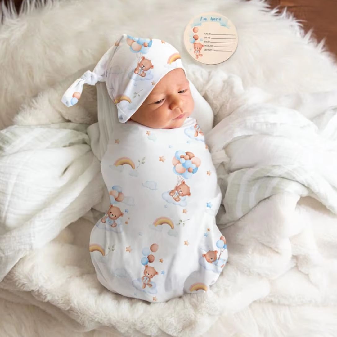 Baby Swaddle Blanket - Ylsteed Baby-Puckdecke und Stirnband-Set, weiche Wickeldecke