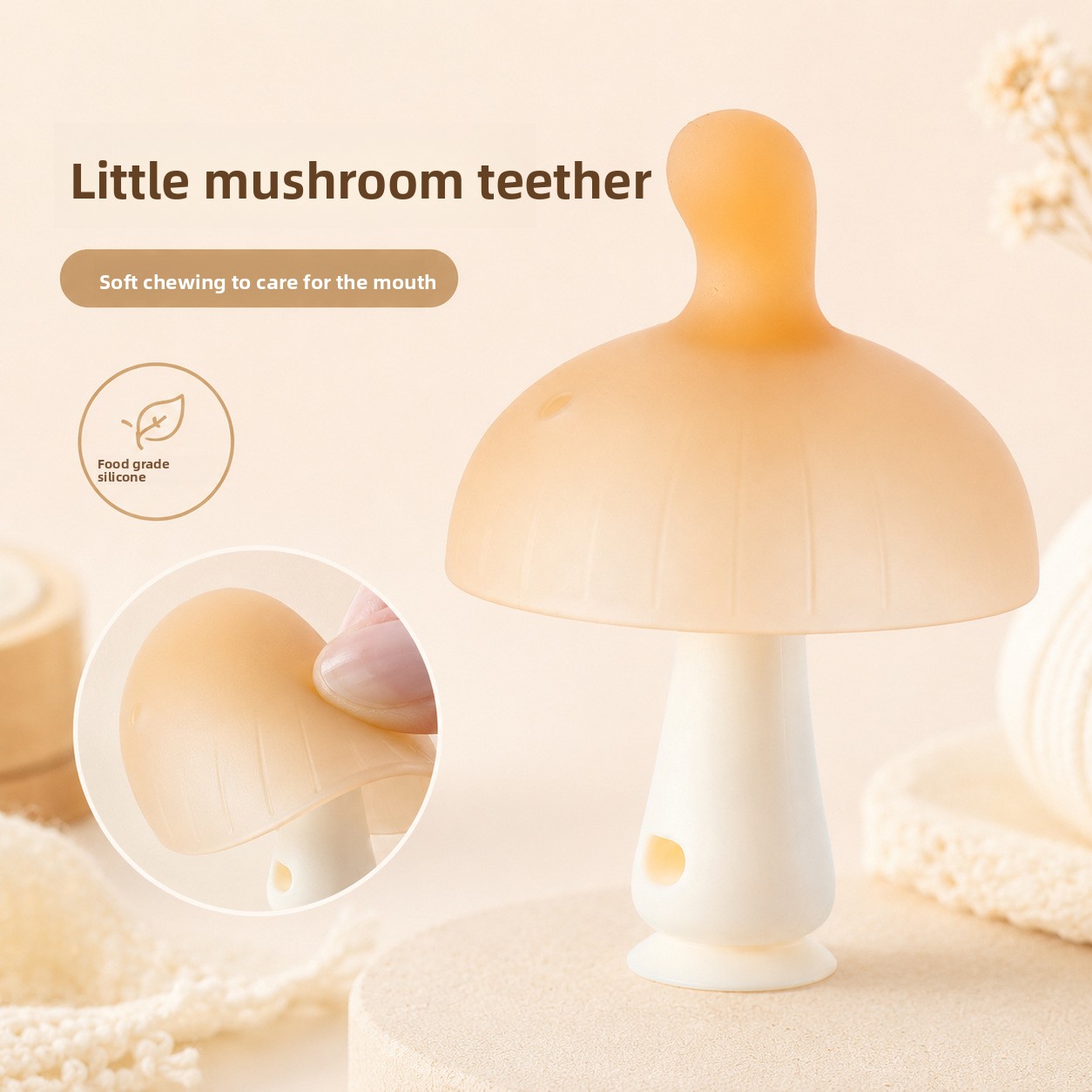 Baby Products Best - Somenie Neues Lebensmittelechtes Silikon-Pilz-Beißspielzeug für Babys,