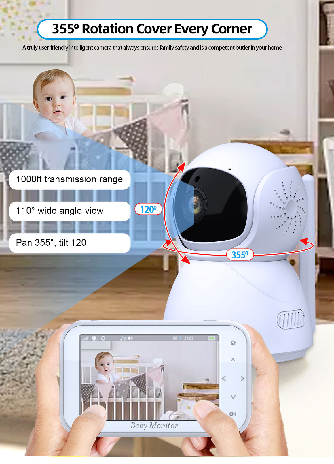 720P Kabelloser PTZ-Babymonito – Wireless Baby Monitor Bewertung und Preis